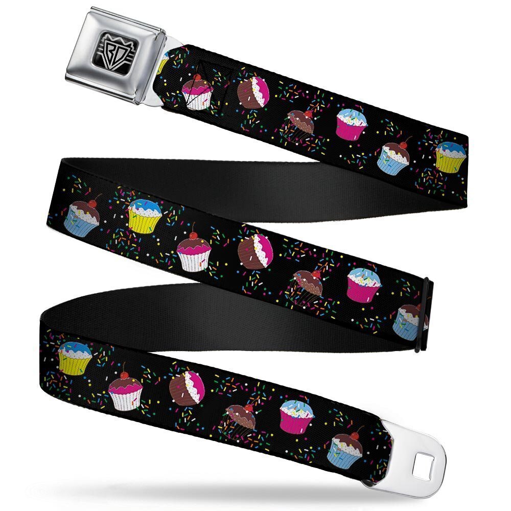 2349 Seatbelt Belt Cupcake Sprinkles Black/Multi Color 1.0" Wide